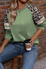 Black Leopard Print Patchwork Raglan Sleeve Sweatshirt