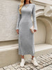 Devine Tied Round Neck Long Sleeve Midi Dress