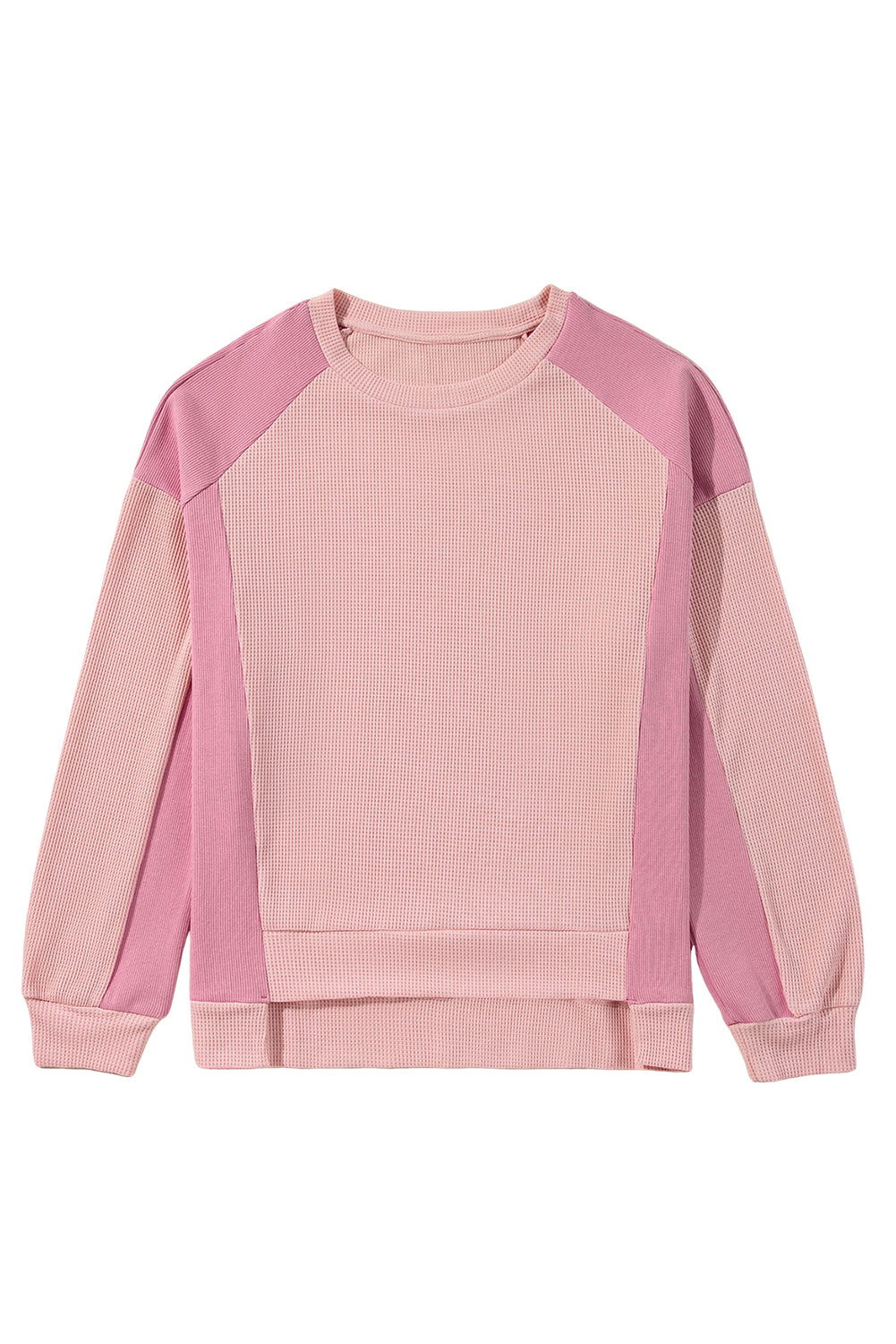 Apricot Pink Waffle and Ribbed Patchwork Sweatshirt