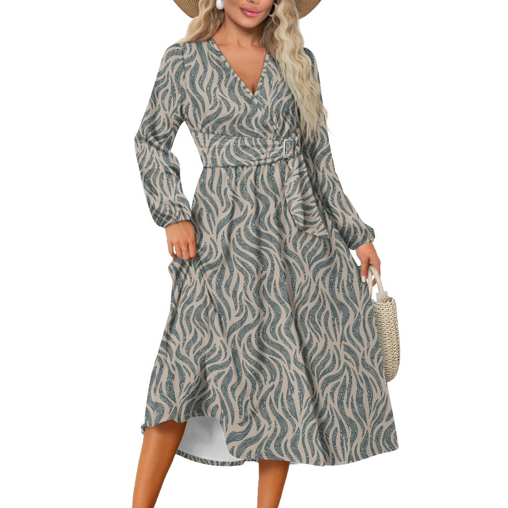 Waist Long Sleeve Tie Dress