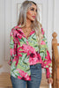 Rose Boho Floral Print Lantern Sleeve Shirt