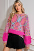 Bright Pink Confetti Drop Shoulder Crewneck Sweater