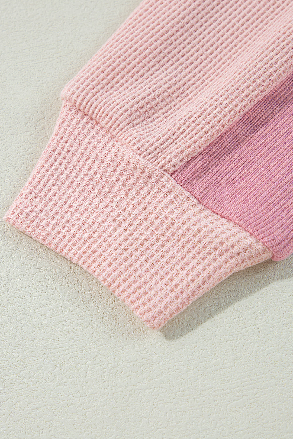 Apricot Pink Waffle and Ribbed Patchwork Sweatshirt