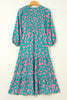 Sky Blue Abstract Print Puff Sleeve Smocked V Neck Maxi Dress