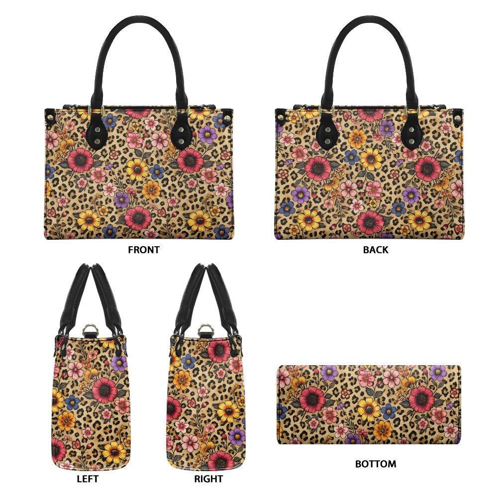 floral leopard Women's PU leather twill handbag