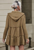 Khaki Tiered Ruffled Zip-Up Drawstring Hooded Jacket