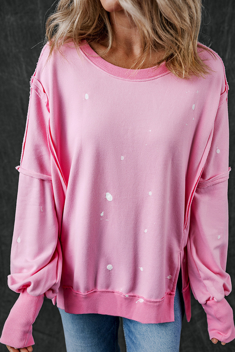 Bonbon Exposed Seam Splatter Paint Baggy Sweatshirt