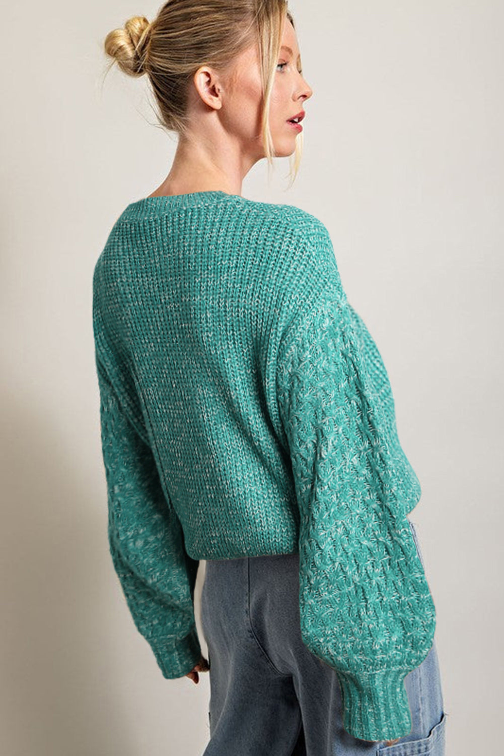 Verdant Chunky Knit Sleeve Drop Shoulder Sweater