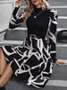 Printed Mock Neck Puff Sleeve Dress