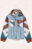 Raw Hem Geometric Hooded Denim Jacket