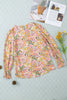 Yellow Floral Print Smocked Cuffs Long Sleeve Blouse