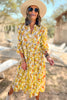 Yellow Boho Floral Collared Long Sleeve Dress