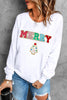 Beige MERRY Christmas Tree Chenille Patch Graphic Sweatshirt