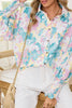 Yellow Floral Allover Print Shirred Cuff Oversized Shirt