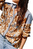 Light French Beige Colorful Leopard Print Striped Patchwork Shirt