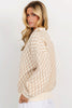 Oatmeal Rhombus Textured Knit Drop Sleeve Sweater