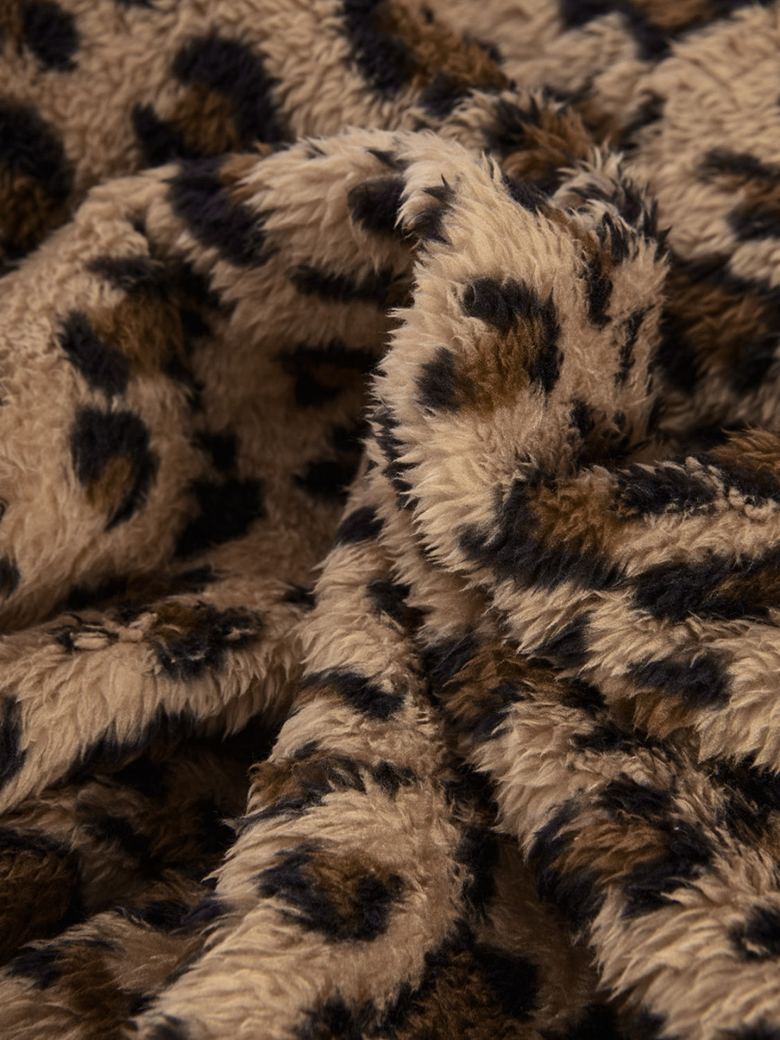 Fuzzy Leopard Long Sleeve Hooded Jacket