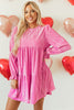 Strawberry Pink Flounce Sleeve Tiered Ruffled Velvet Mini Dress