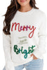 Black Christmas Tinsel Merry and Bright Graphic Sweater