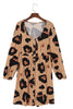 Leopard Print Button Front Bubble Sleeve Loose Knit Dress