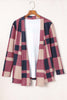 Red Plaid Casual Draped Open Front Cardigan