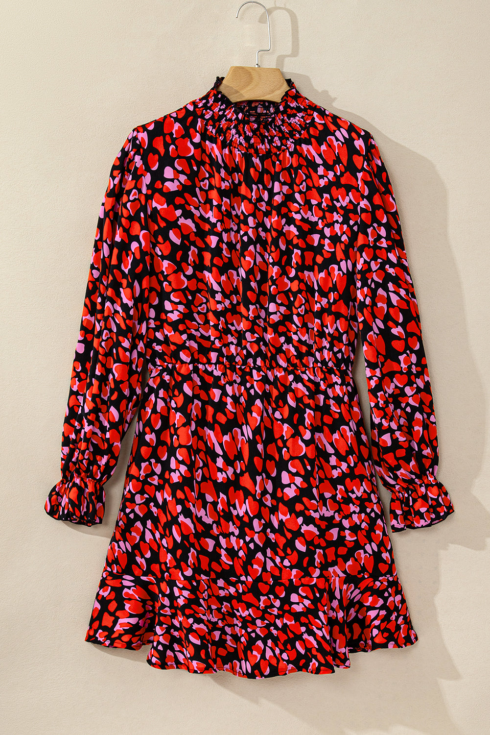 Red Valentines Day Heart Shape Print Long Sleeve Tunic