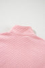 Light Pink Solid Textured Half Zipper Collared Sweatshirt