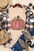 Khaki Leopard Pumpkin Graphic Round Neck T Shirt