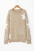 Khaki Star Pattern Drop Shoulder Plus Size Sweater