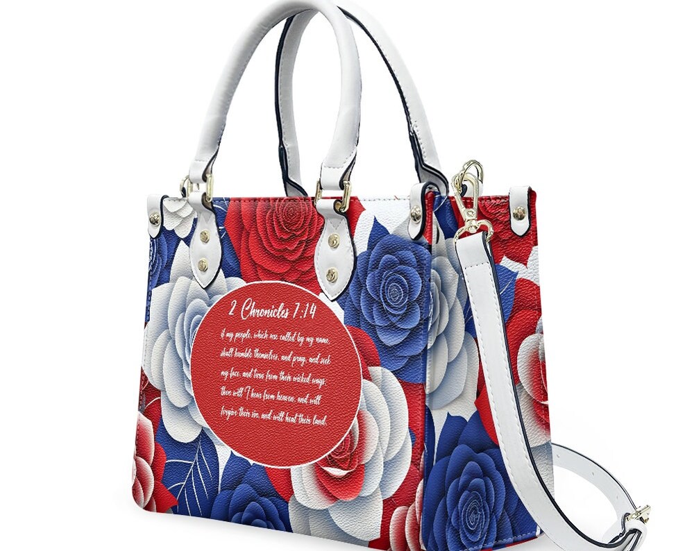 Christian red white blue American themed Purse with Roses