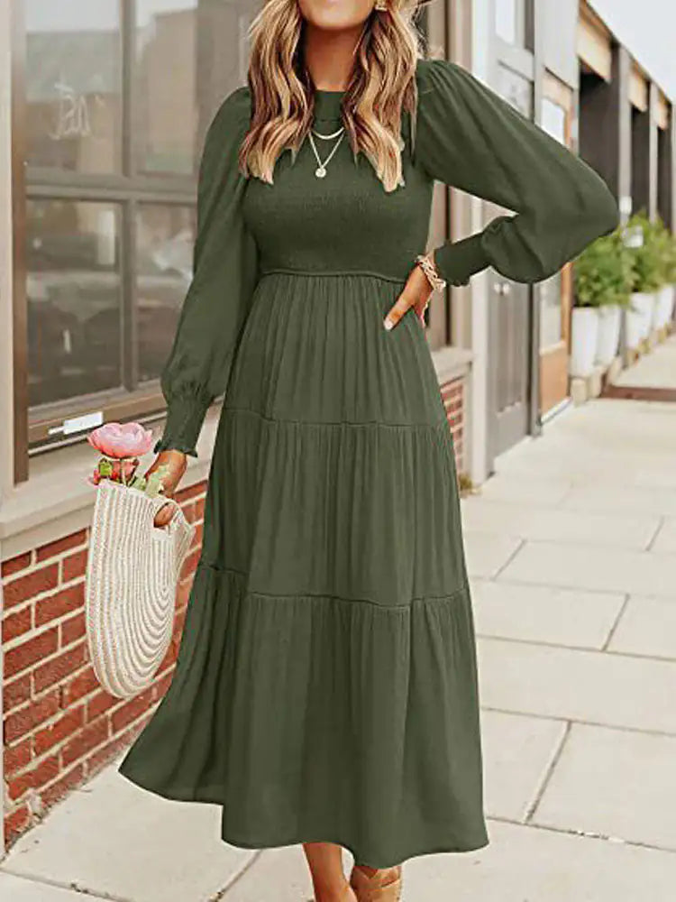 Midi Dress Long Sleeve Plain Charm