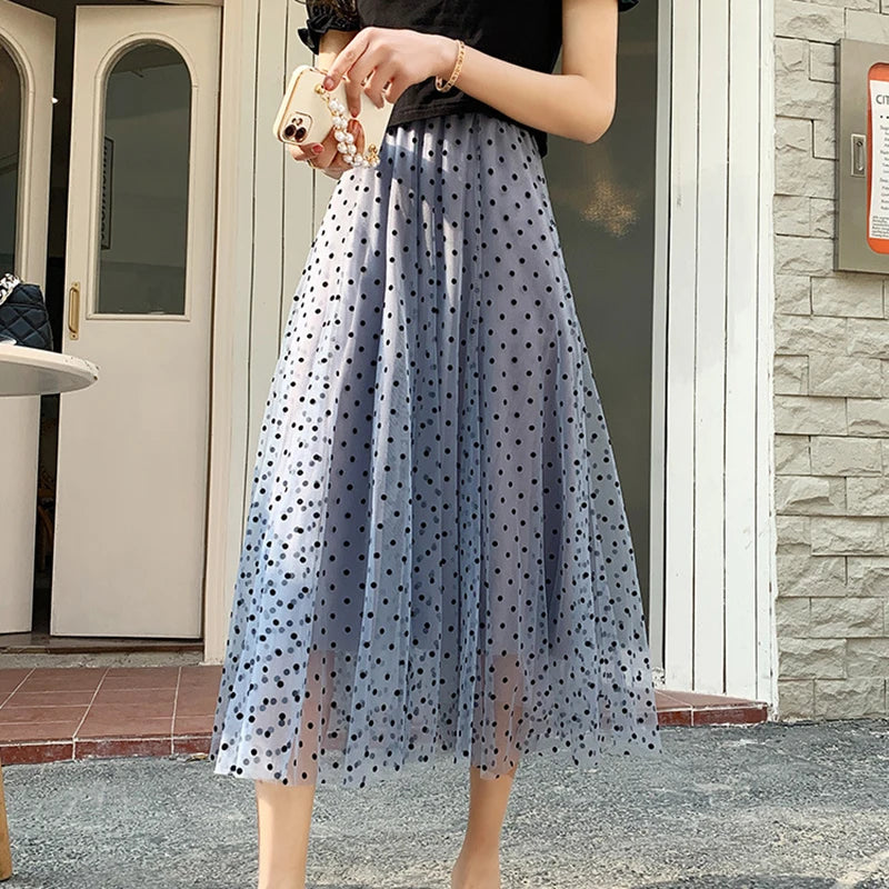 Polka Dot Mesh Skirt