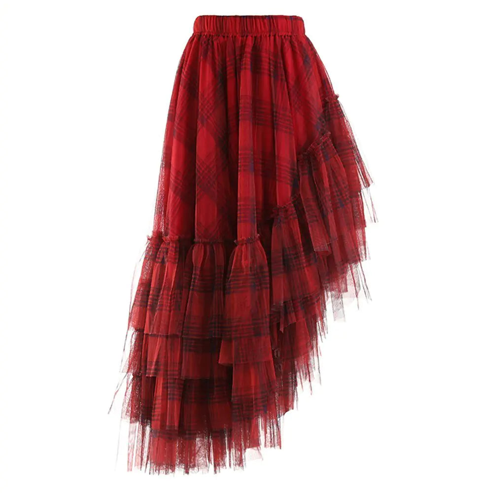 Plaid Irregular Asymmetrical Skirt